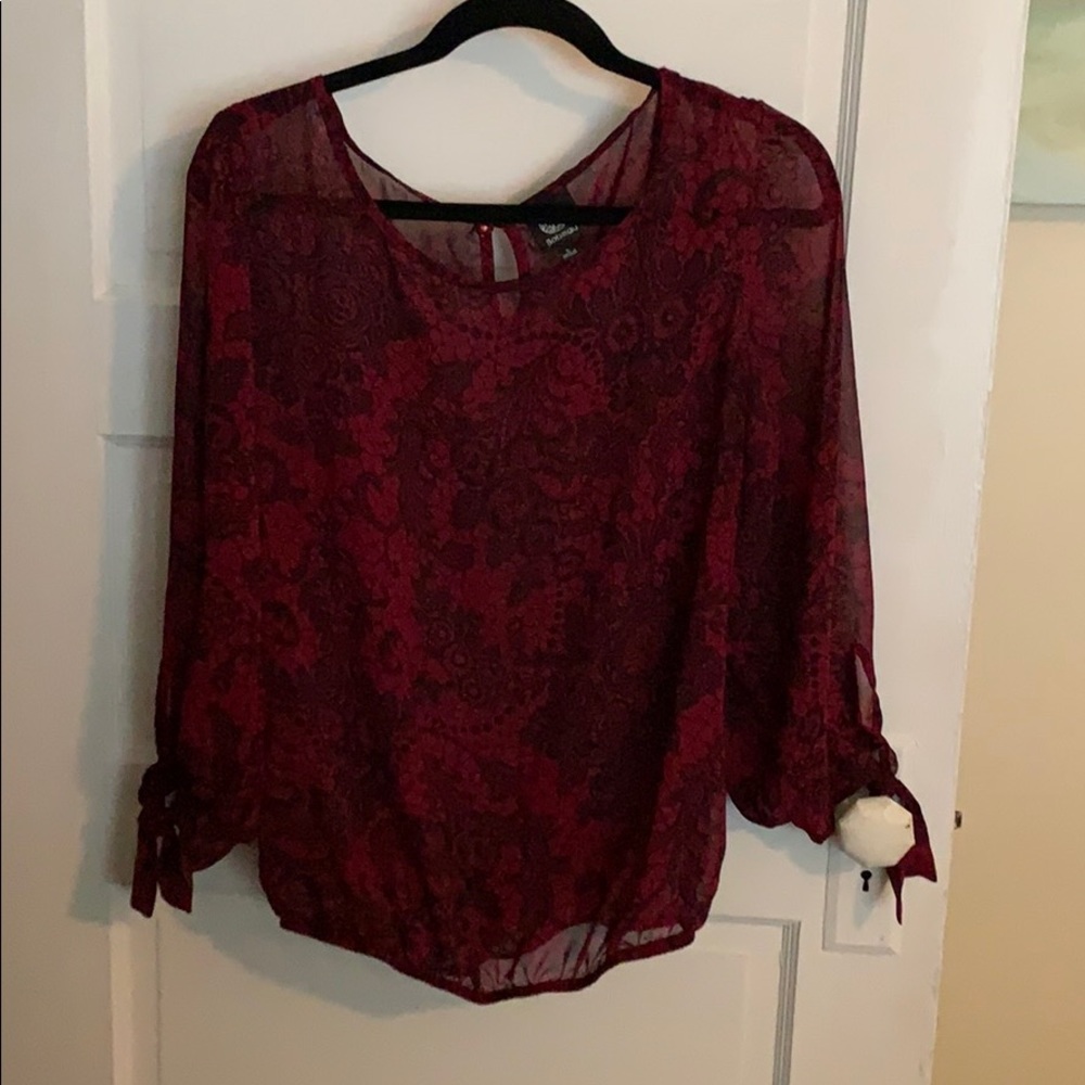 Large sheer long sleeved blouse